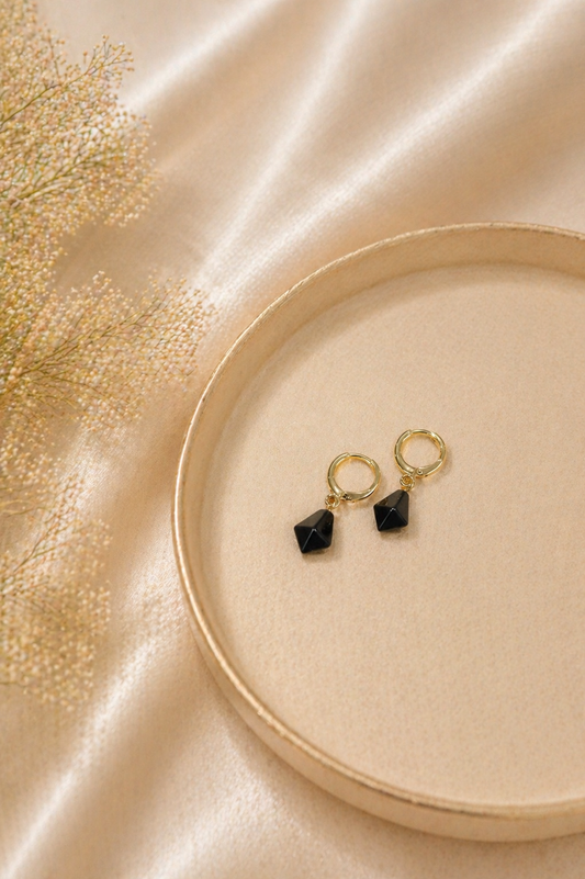 Black Obsidian Hoop Earrings