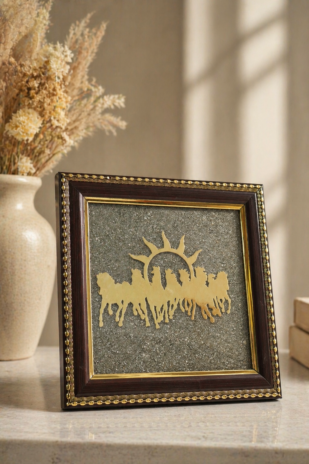 7 Horses on Raw Pyrite Frame