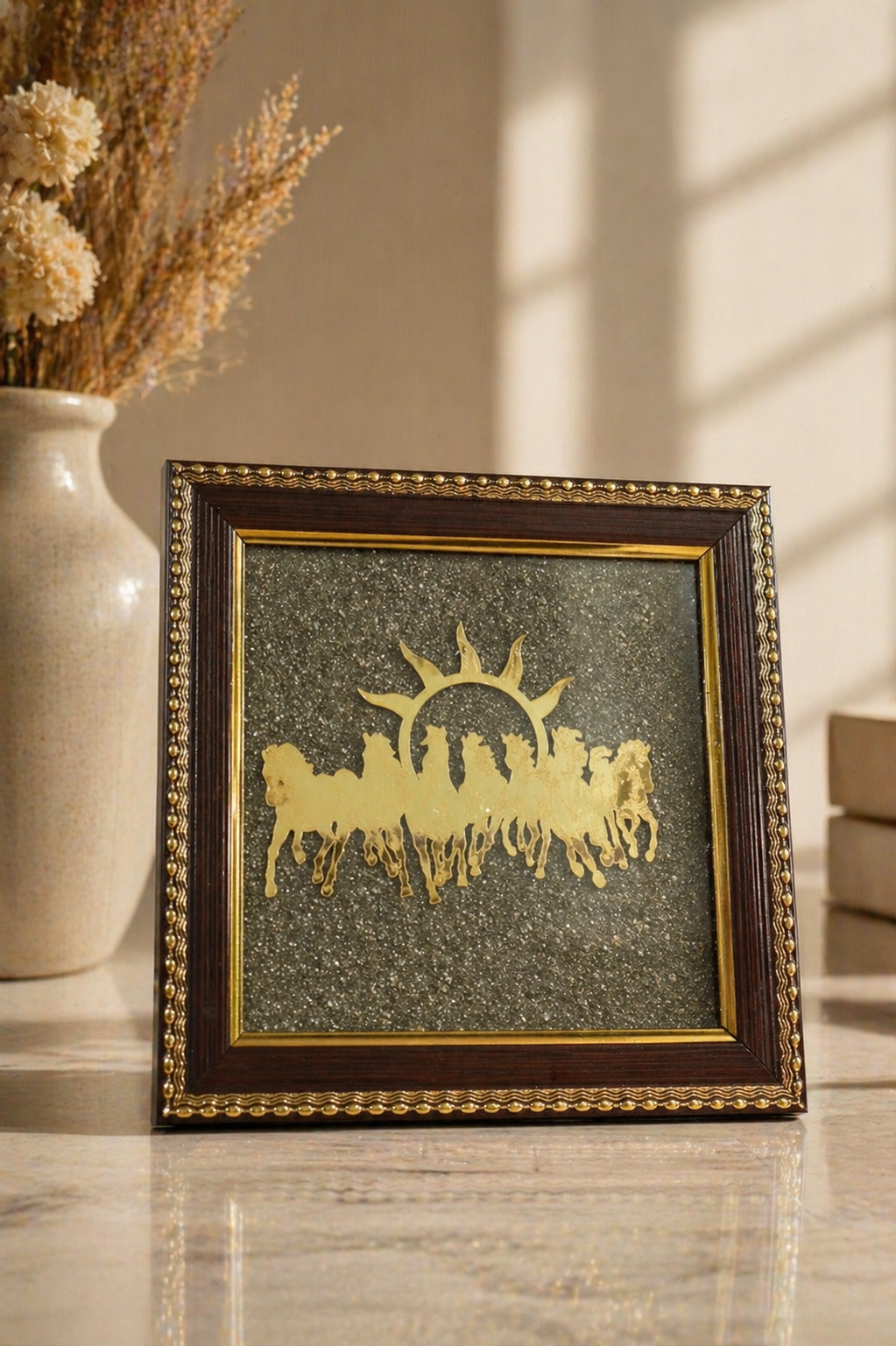 7 Horses on Raw Pyrite Frame