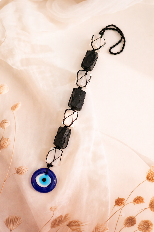 Black Tourmaline and Selenite Door Hanging with Evil Eye