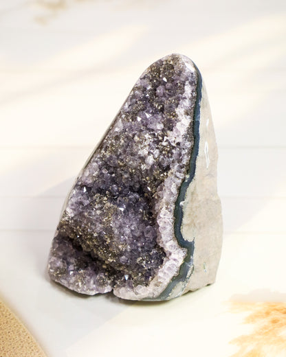 Rare Amethyst Geode with Pyrite Inclusions - 432 gm