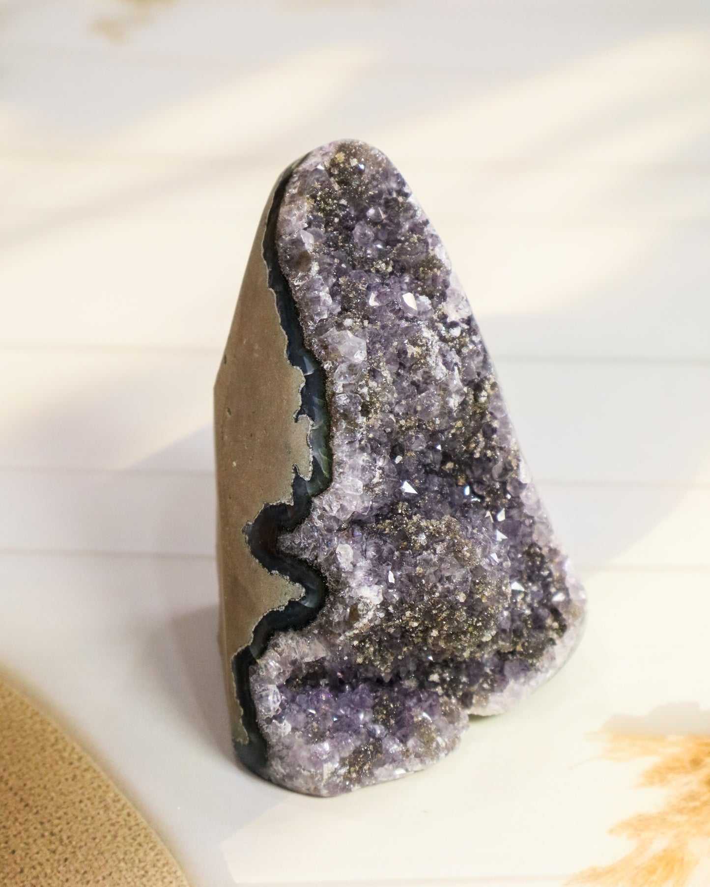 Rare Amethyst Geode with Pyrite Inclusions - 432 gm