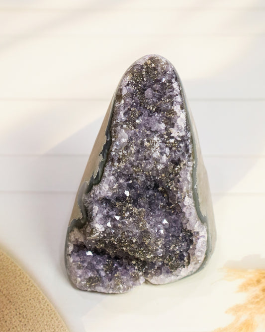 Rare Amethyst Geode with Pyrite Inclusions - 432 gm
